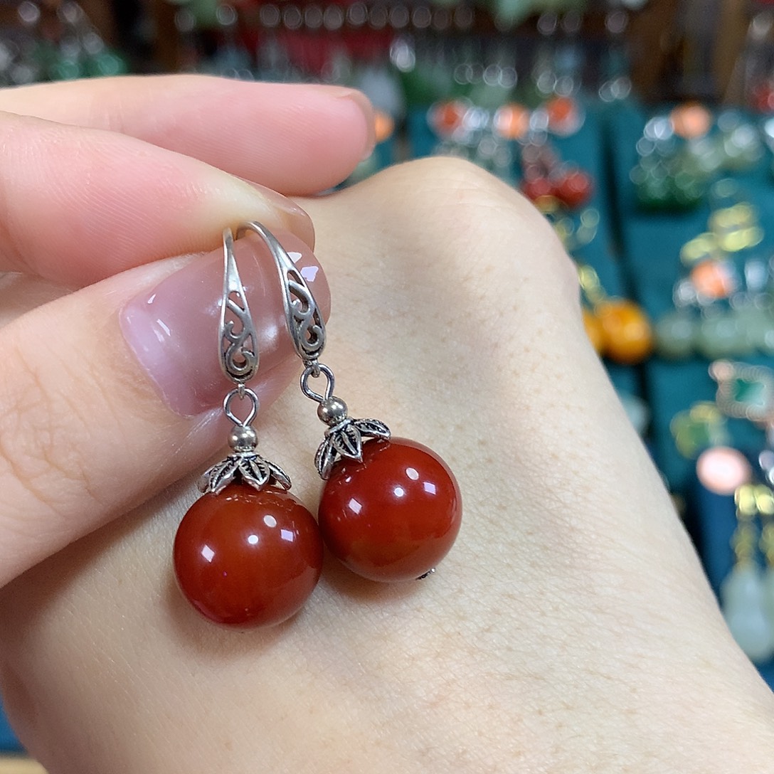 玛瑙/玉髓银S925镶嵌耳饰卡12mm左右