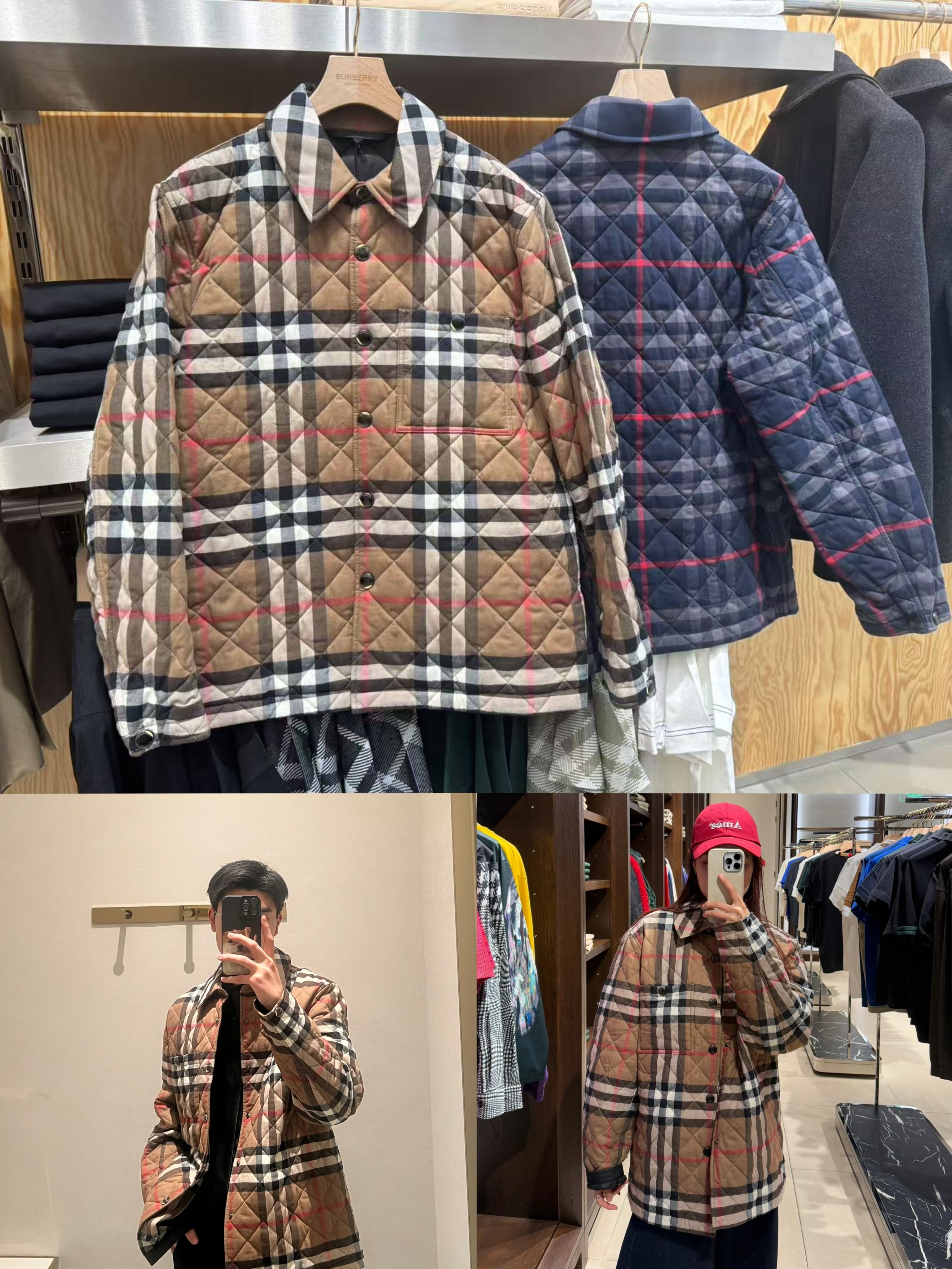 全新未使用 BURBERRY/博柏利 菱格纹经典格纹棉服 男女同款