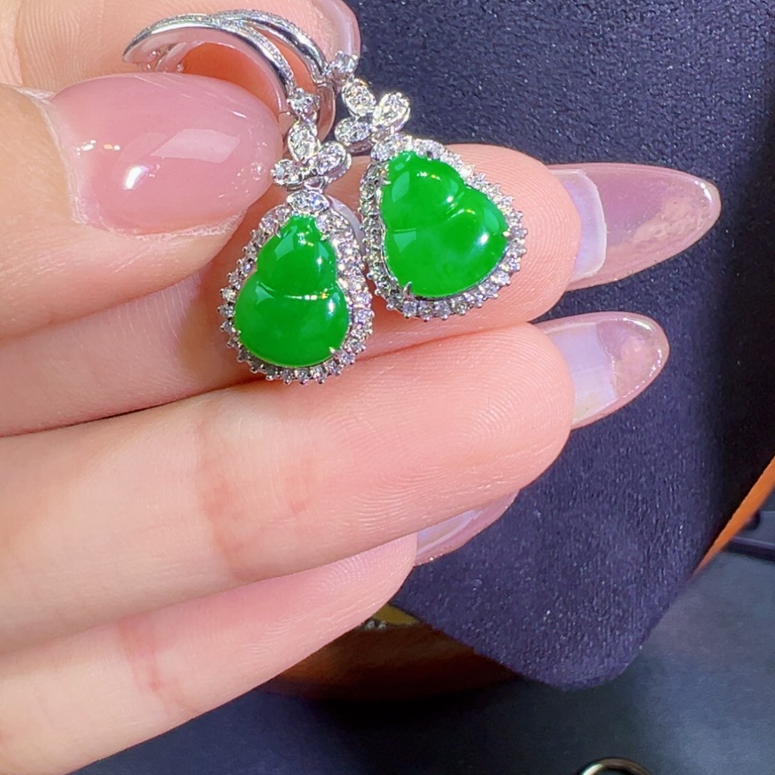 翡翠18K金镶嵌耳饰?*籽葫芦