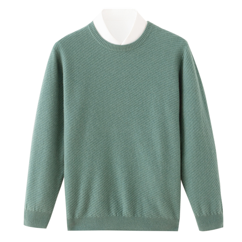 【不议价】100%山羊绒男士320克12针适中款圆领斜纹长袖羊绒套衫