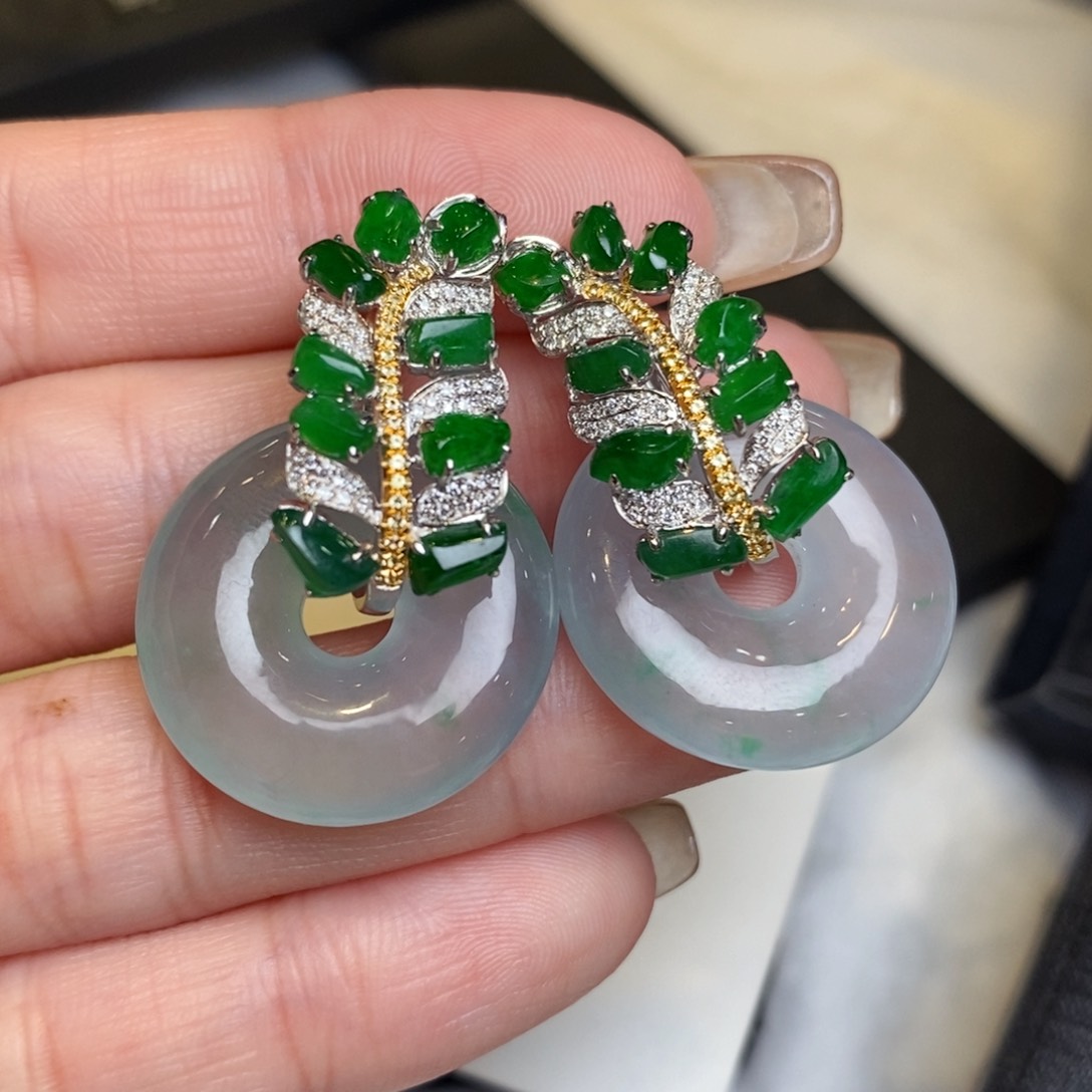 翡翠耳饰18K金镶嵌甜甜圈