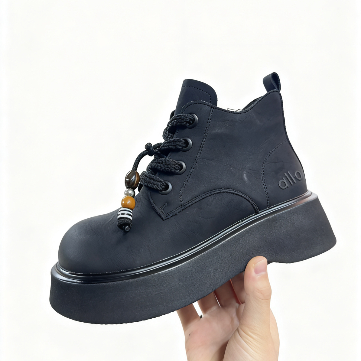 6033复古厚底皮面小短靴女2025冬款软底显脚小加绒百搭时尚马丁靴