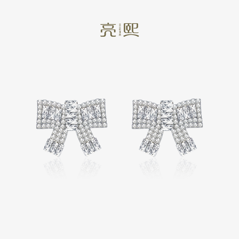 亮熙 铜合金合成锆石耳饰 璀璨系列爆闪蝴蝶结耳钉高级感时尚耳饰
