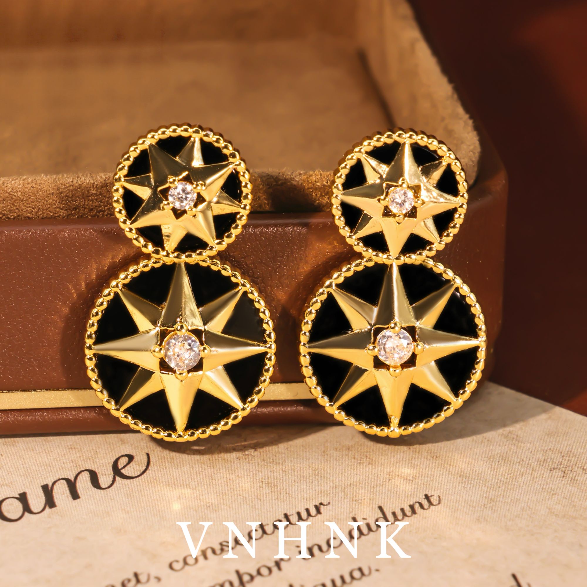 美可儿   R357   黑色小众百搭黑色玛瑙耳环