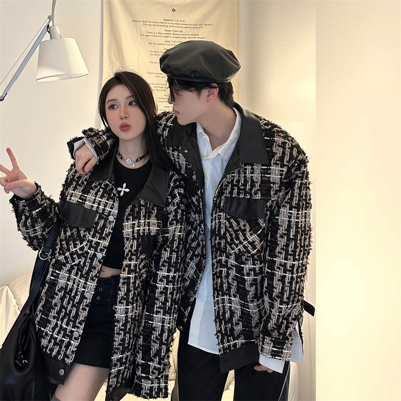 7383小香风外套男女复古高级感千鸟格上衣春秋季休闲百搭