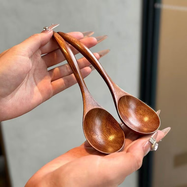 楠木凤尾勺子蜂蜜勺搅拌勺家用汤勺长柄实木勺子