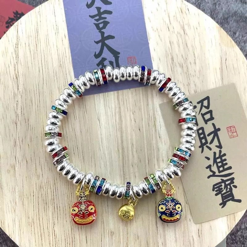 足银手链 足银999.9吞金兽盘缠银手链好运招财如意手串手工编织绳