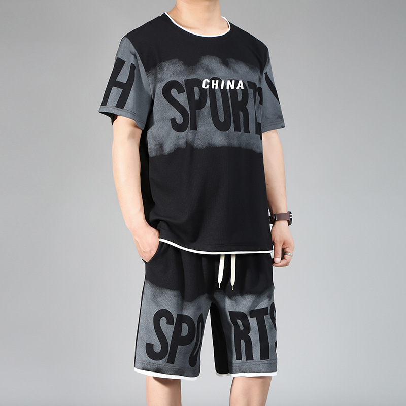 短袖运动衣服套装男士夏季青少年帅气搭配休闲宽松短裤一套