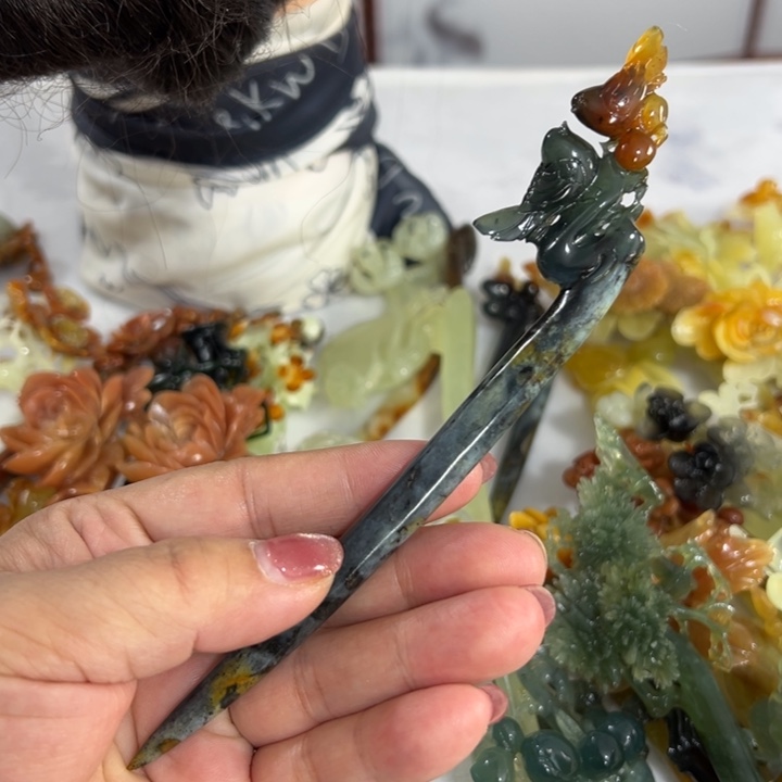 定制蛇纹石玉毛货发饰