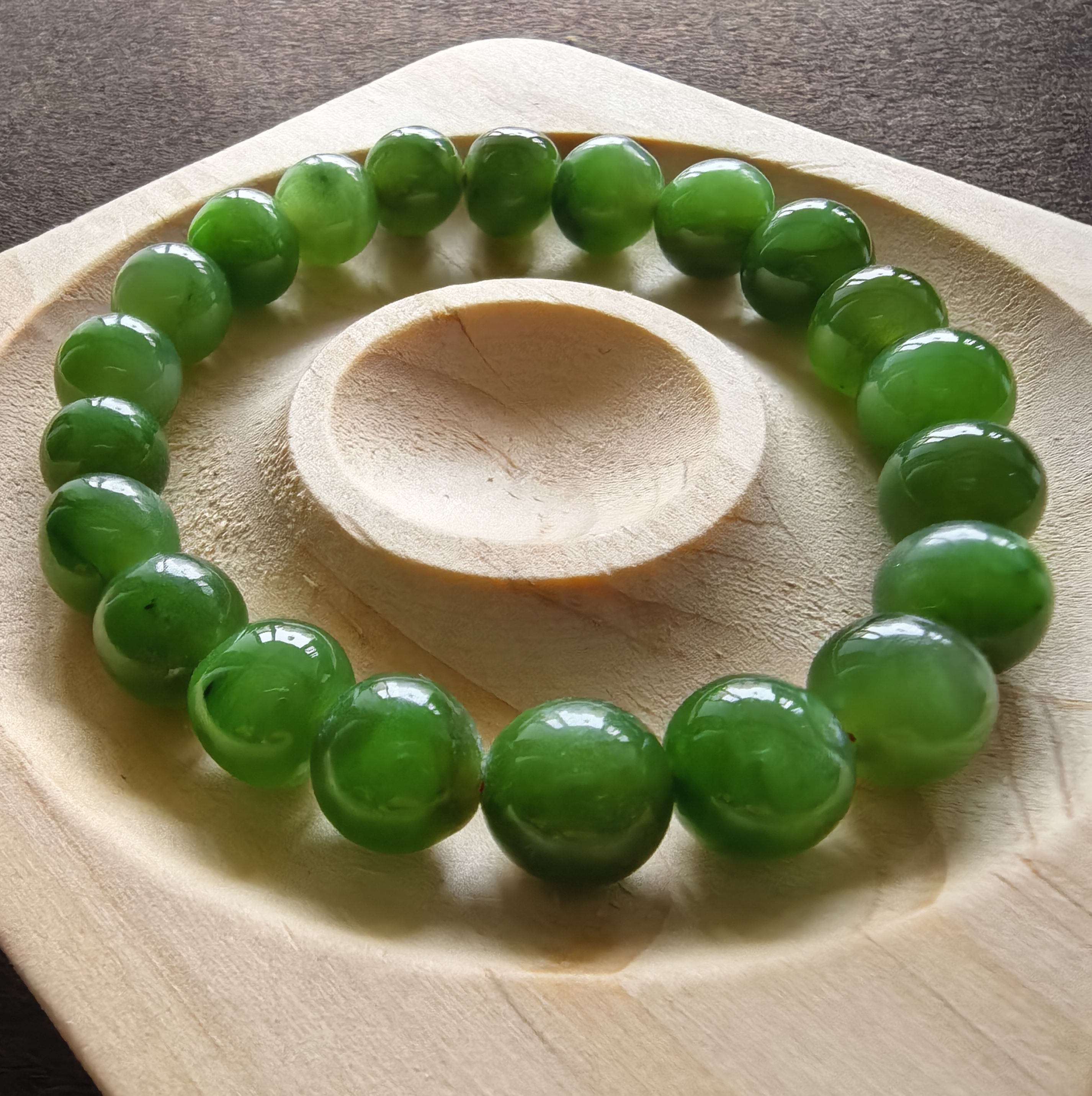 九爷和田玉碧玉圆珠手串