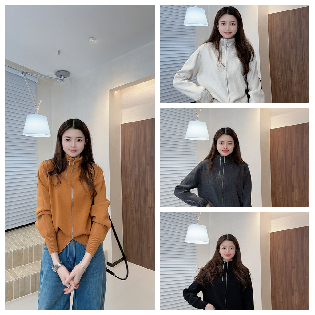 【ZMMY严选私服】冬季新款设计感双拉链半高领针织开衫K5122403