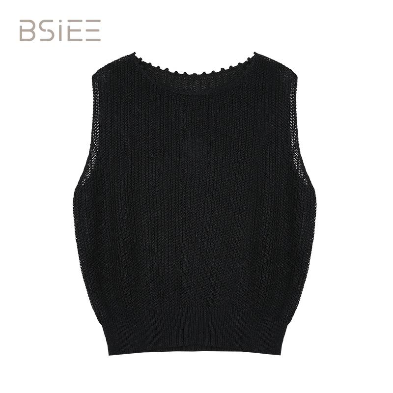 BSIEE/本涩花边领无袖针织背心时尚休闲百搭