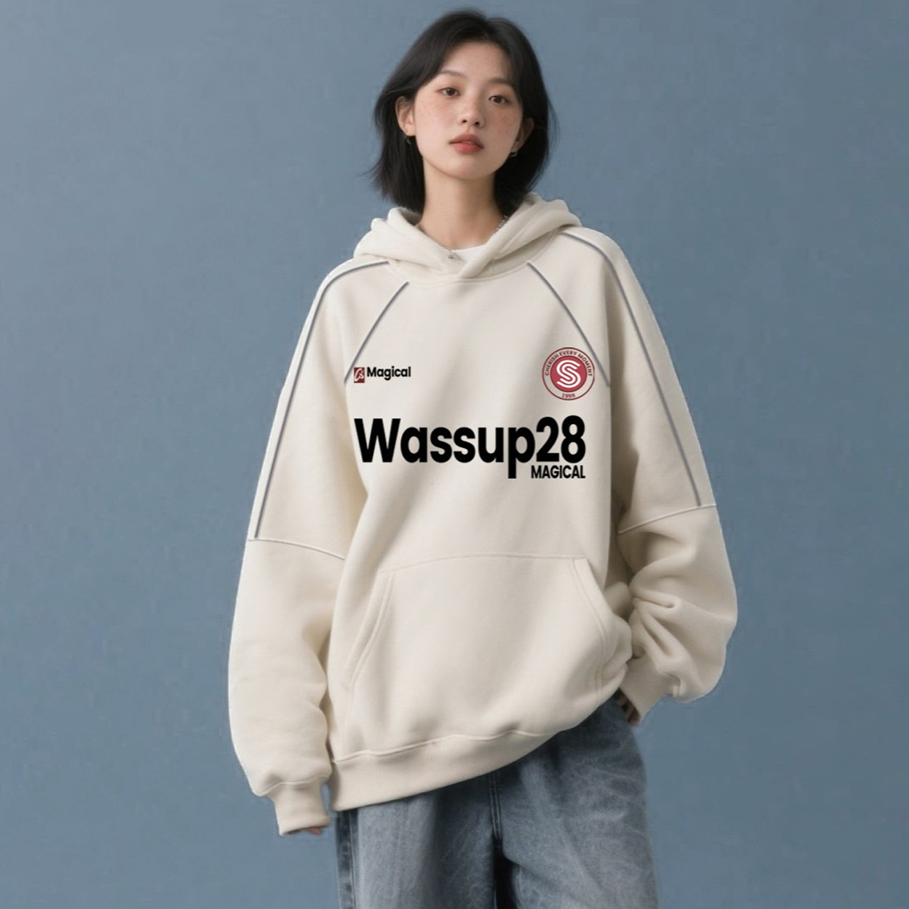 重工休闲拼接反光条连帽/圆领卫衣男女同款宽松版（薄款/加绒）