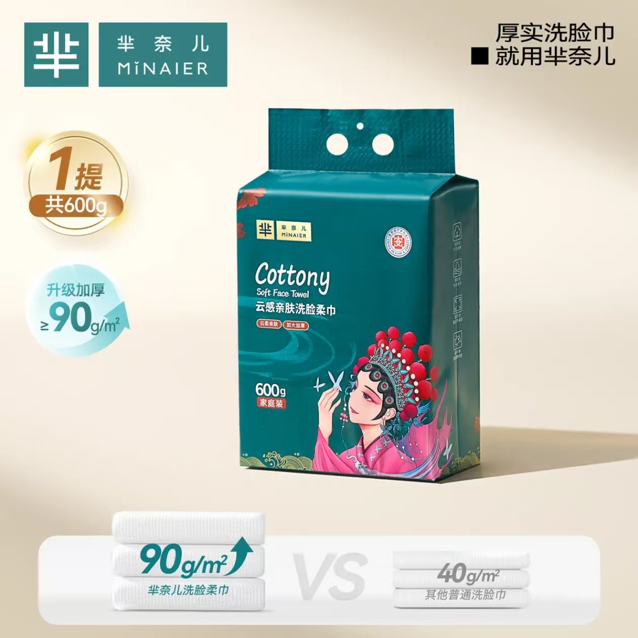 芈奈儿悬挂洗脸巾600g一次性抽取式绵柔洁面洗脸巾吸水亲肤擦脸巾