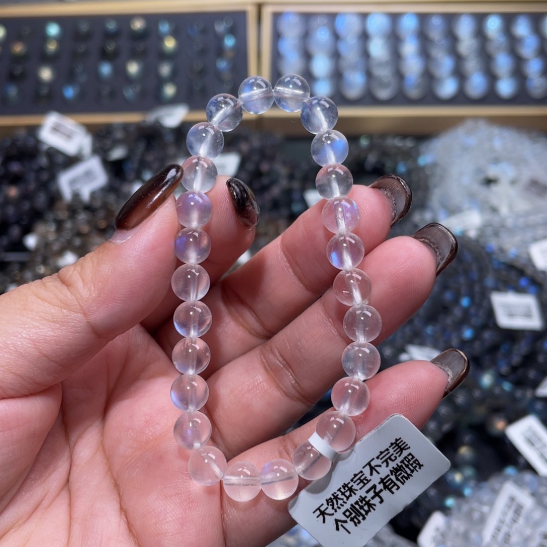 月光石手链未镶嵌傲****?蓝月光手链7mm