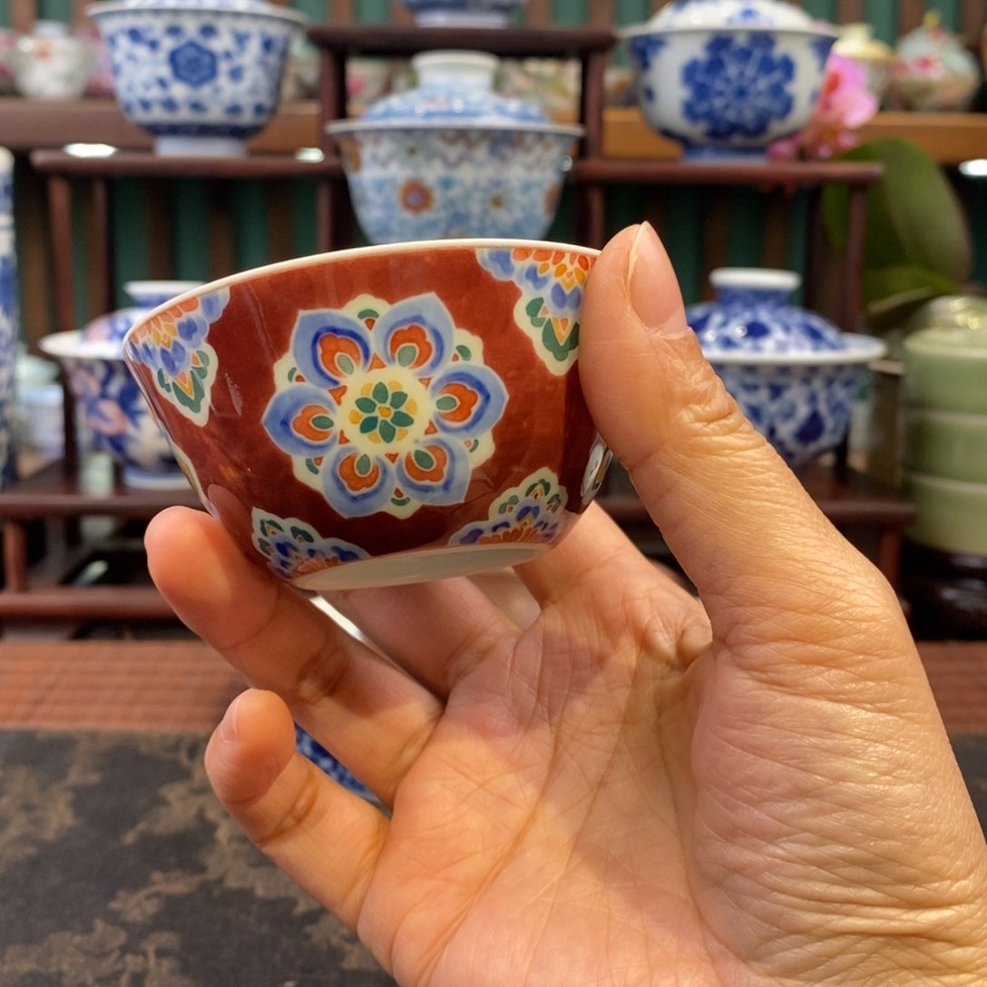 手工陶瓷釉下幻彩造景图卧足杯