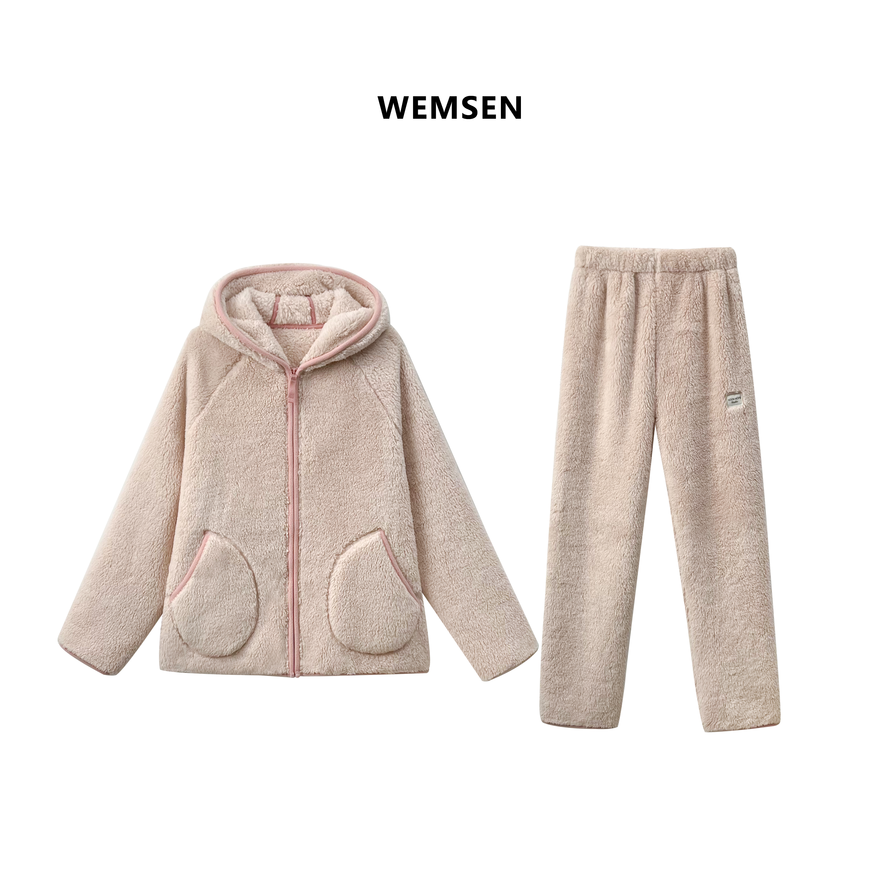 秋冬季男女款连帽加绒加厚珊瑚绒睡衣两件套超保暖可外穿家居服