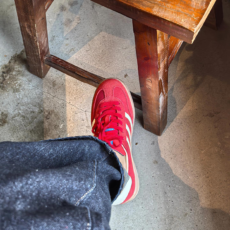 红色德训鞋女春真皮拼色平底小红鞋百搭复古休闲运动板鞋女阿甘鞋