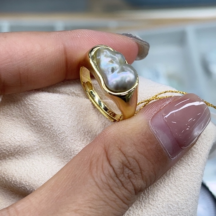 银S925镶嵌戒指海水珍珠100号