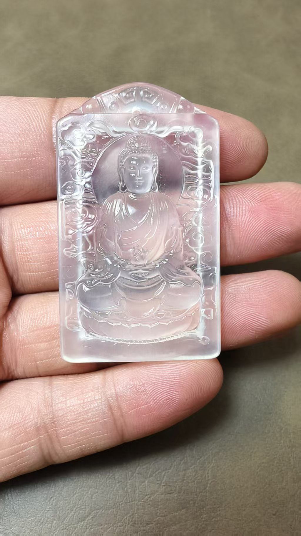 天然材质方牌佛牌冰透雕刻
