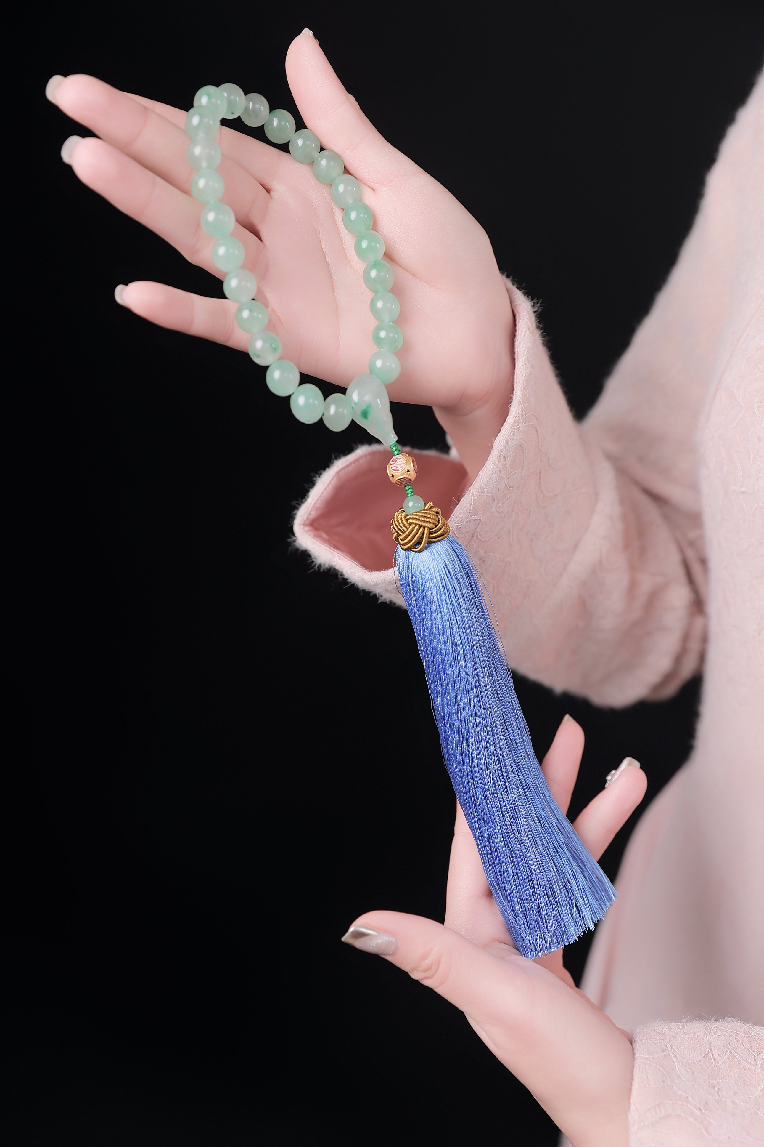 天然A货玉石冰飘花手持