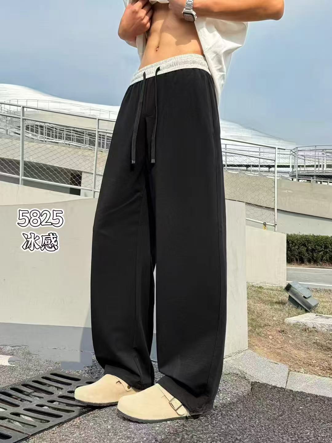 5825/夏季百搭休闲时尚直筒冰感针织棉男士直筒休闲裤