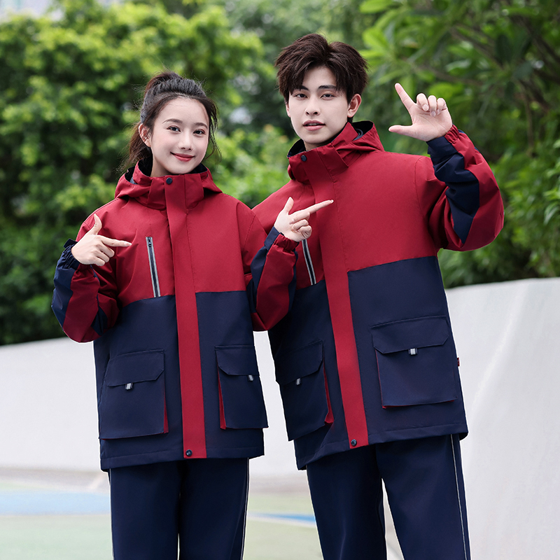 中小学生校服冲锋衣秋冬季初中生高中生红蓝色外套长袖团体服班服