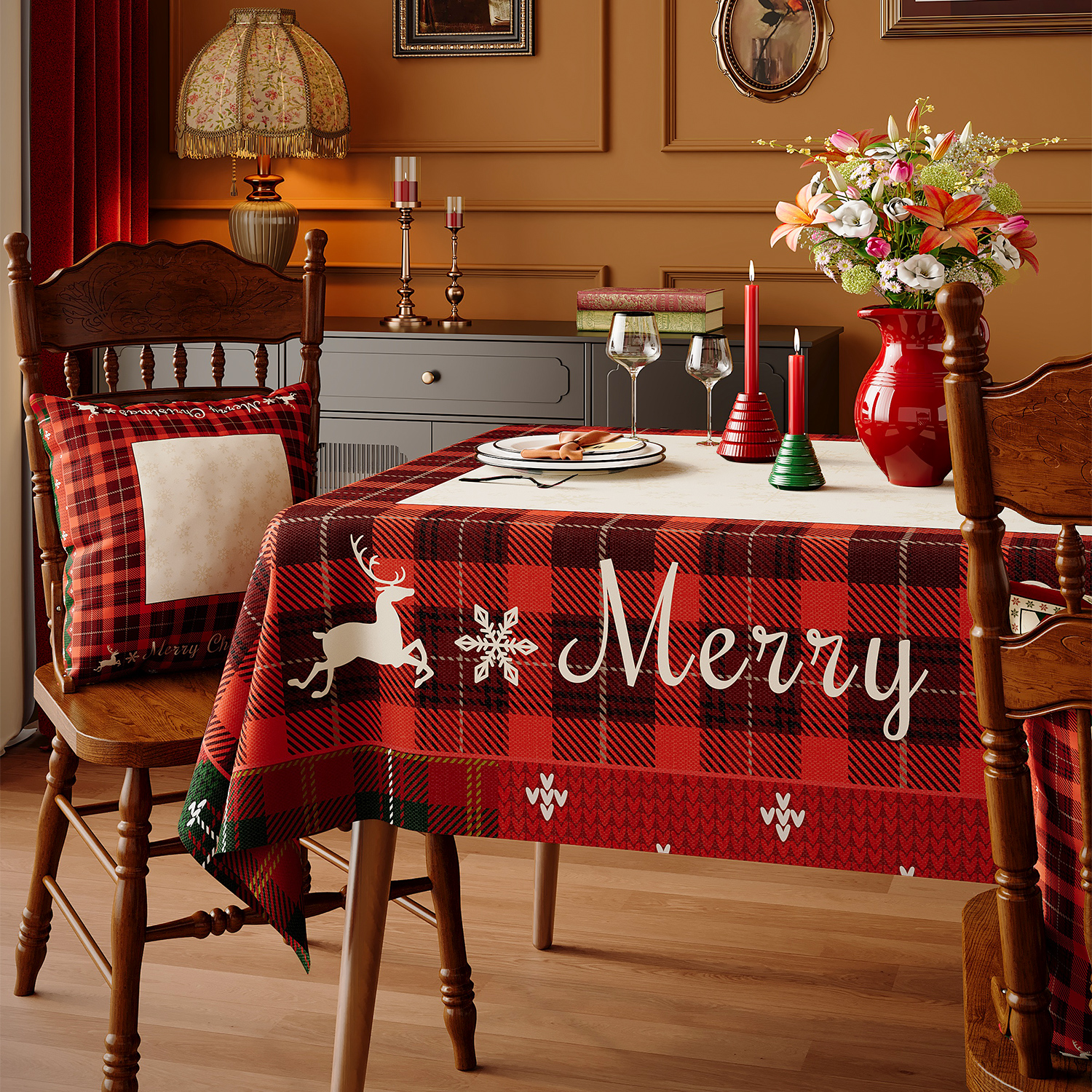 圣诞餐桌布2025新款氛围感红色桌布防水防油免洗节日装饰茶几台布