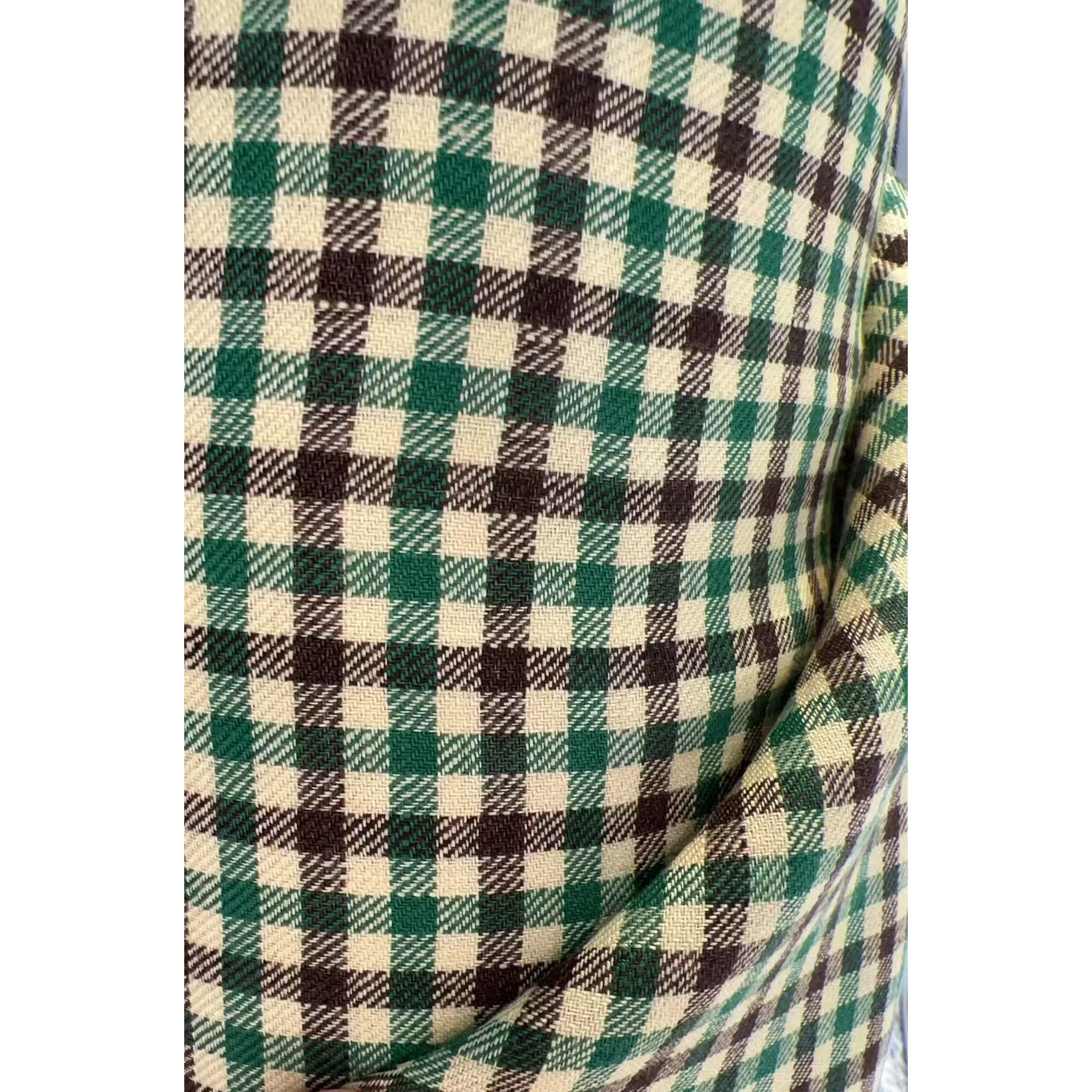 意大利直邮进口 RIcceri 纯亚麻面料绿色格纹服装布料 宽140CM