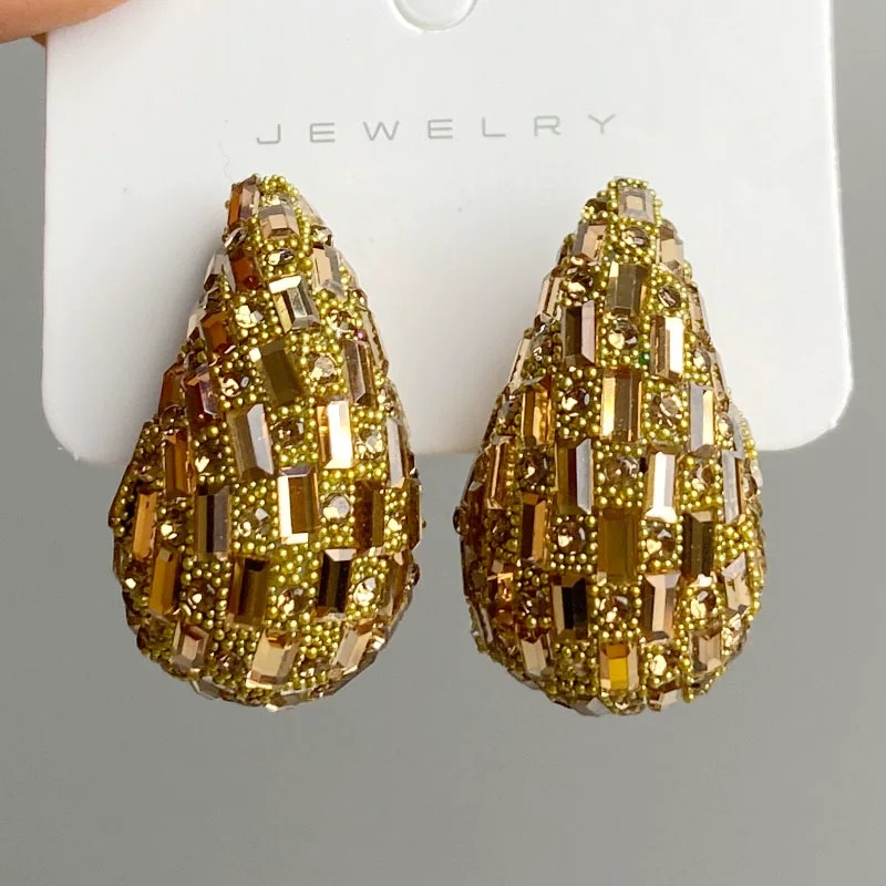 铜合金耳饰 新款小众高级感彩色大气满钻金色轻奢耳环时尚耳钉