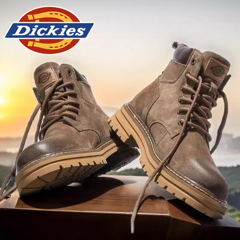 Dickies马丁靴男秋冬款真皮男靴登山靴加绒保暖增高户外靴子男潮