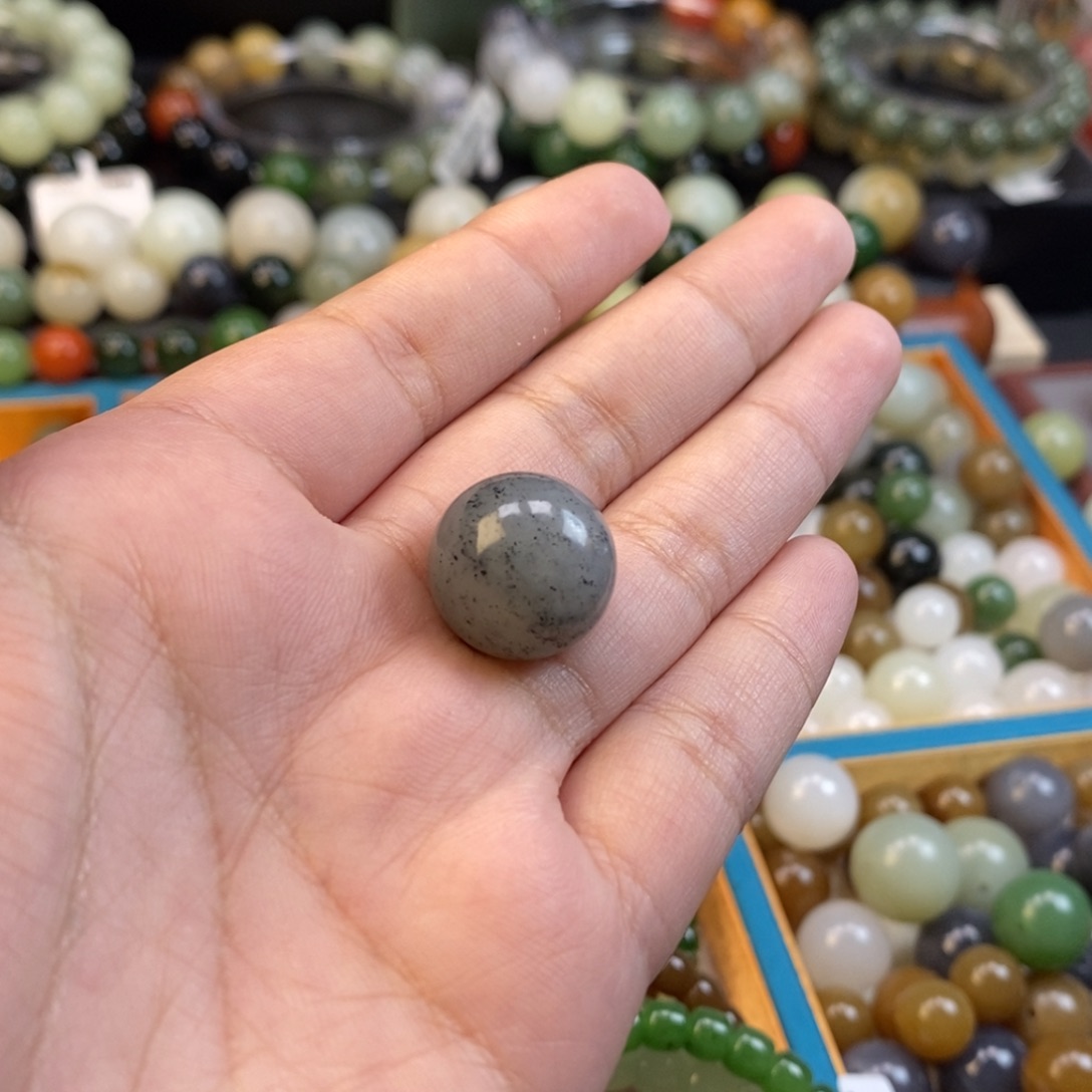 和田玉手串未镶嵌福利点墨青花单珠z 16