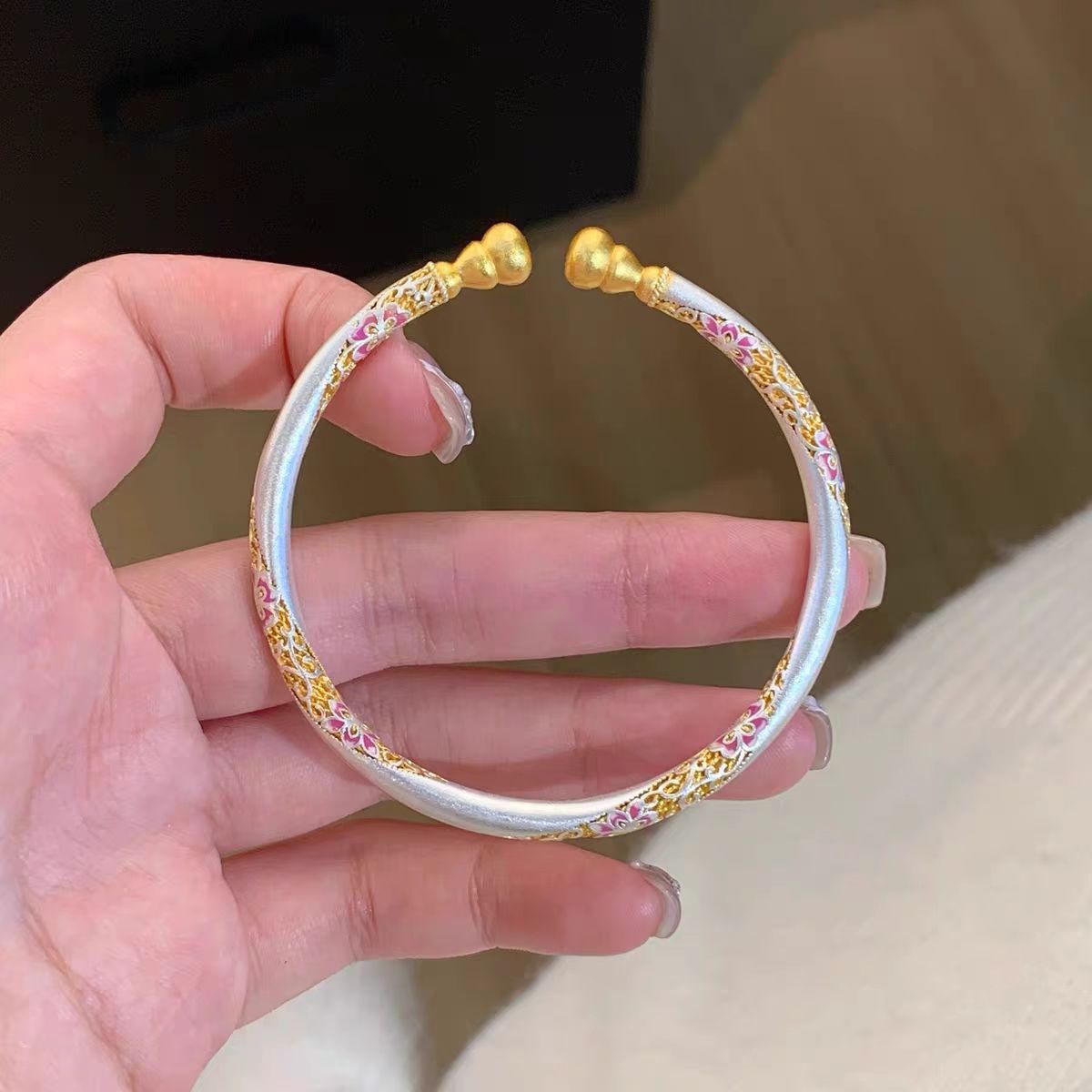 足银手镯 A03[约28g]足银999.9中式珐琅手镯带礼盒证书礼袋擦银布