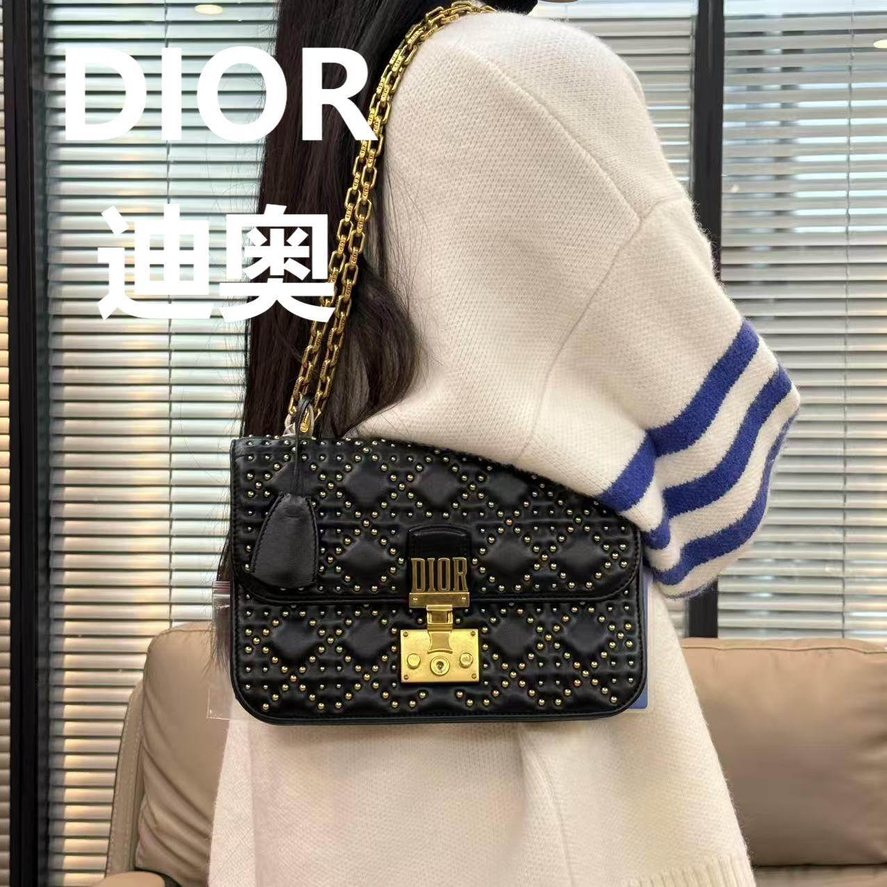 95新 DIOR/迪奥 黑金铆钉单肩斜挎包/云海优选/55049