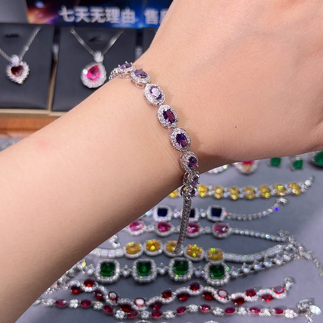 蓝宝石手链银S925镶嵌t 46