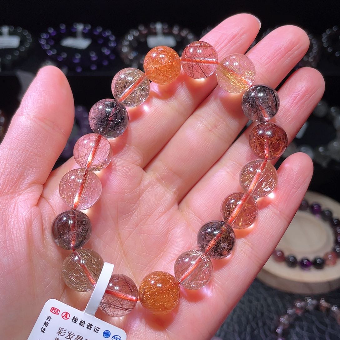 水晶手链未镶嵌彩发晶手链，晶体通透