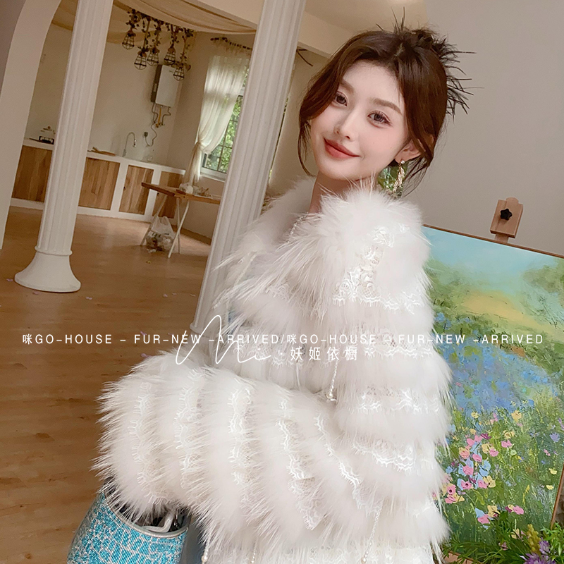 【妖姬衣橱】【薄的！薄的！】法式蕾丝羽毛仙女风貉子毛皮草外套