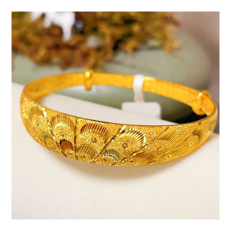 足银手镯 百福孔雀开屏推拉女款镯子可调节