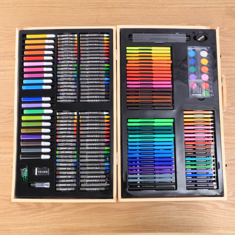 2025热销款水彩笔套装 儿童礼盒蜡笔180木盒画笔绘画工具礼物