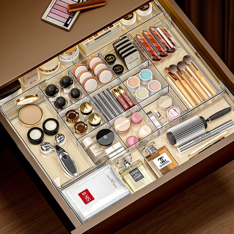 透明抽屉分格收纳盒可伸缩分格板化妆品厨房餐具杂物可调节整理盒
