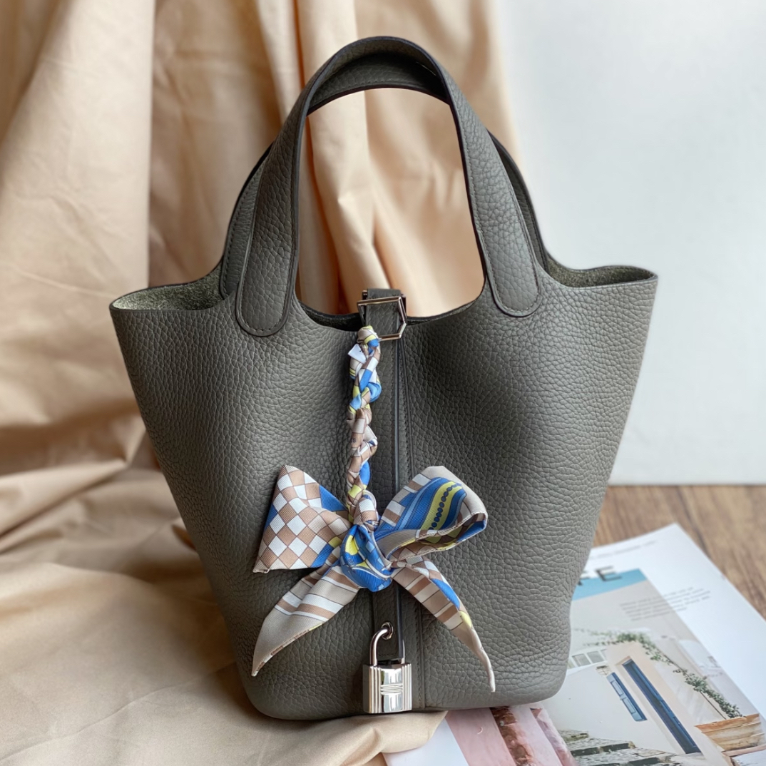 99新 Hermes/爱马仕 HZ爱马仕菜篮子18锡器灰银扣A手提包