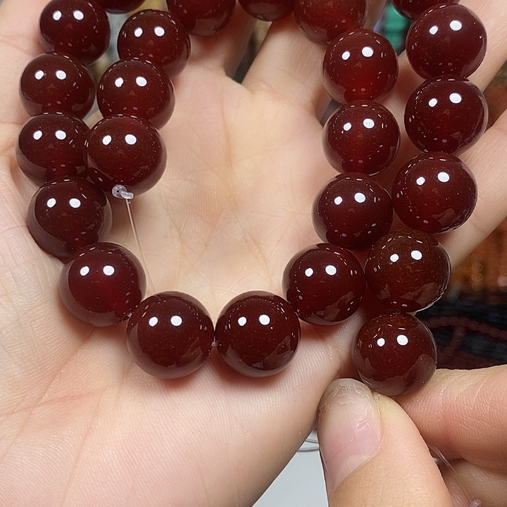 玛瑙/玉髓未镶嵌珠宝半成品A级红玛瑙卡14mm