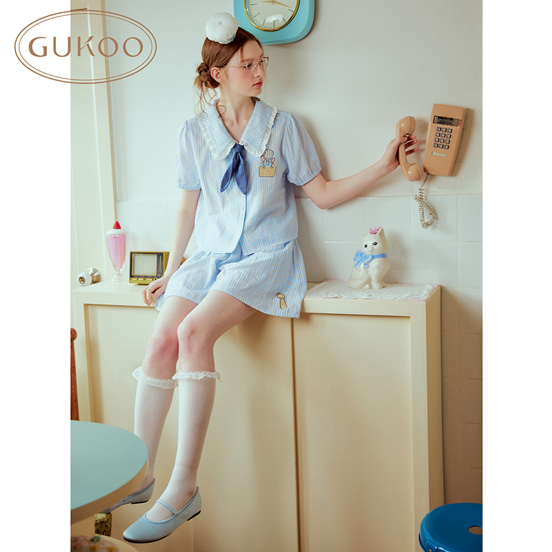 Gukoo/果壳睡衣可爱夏季薄款甜美女料理鼠王睡衣套装826226203209
