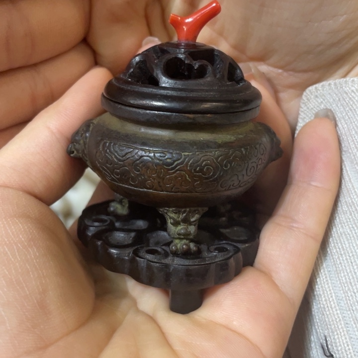 铜香炉茶道具摆件