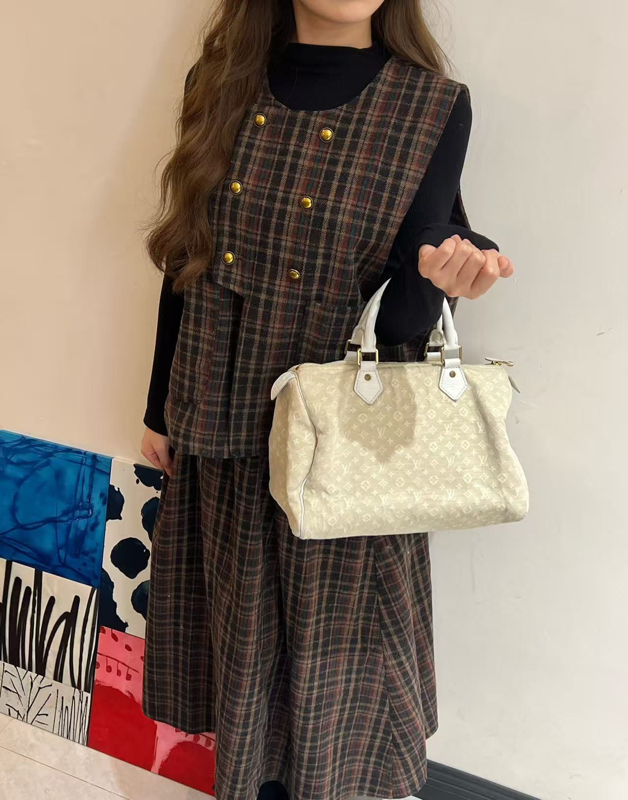 95新 LouisVuitton/路易威登 白色手提款单宁speedy30/手提包