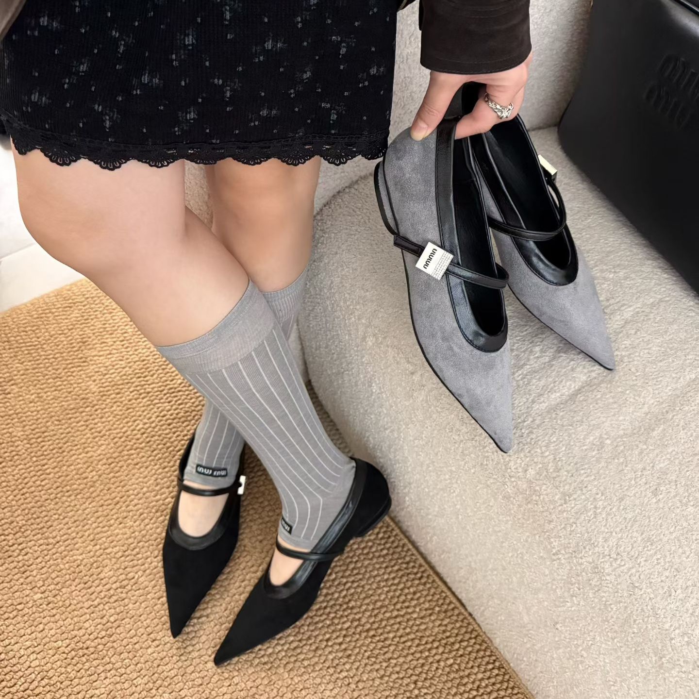 绒面低跟一字扣带单鞋2026春季韩版新款小跟中跟金属扣气质高跟鞋