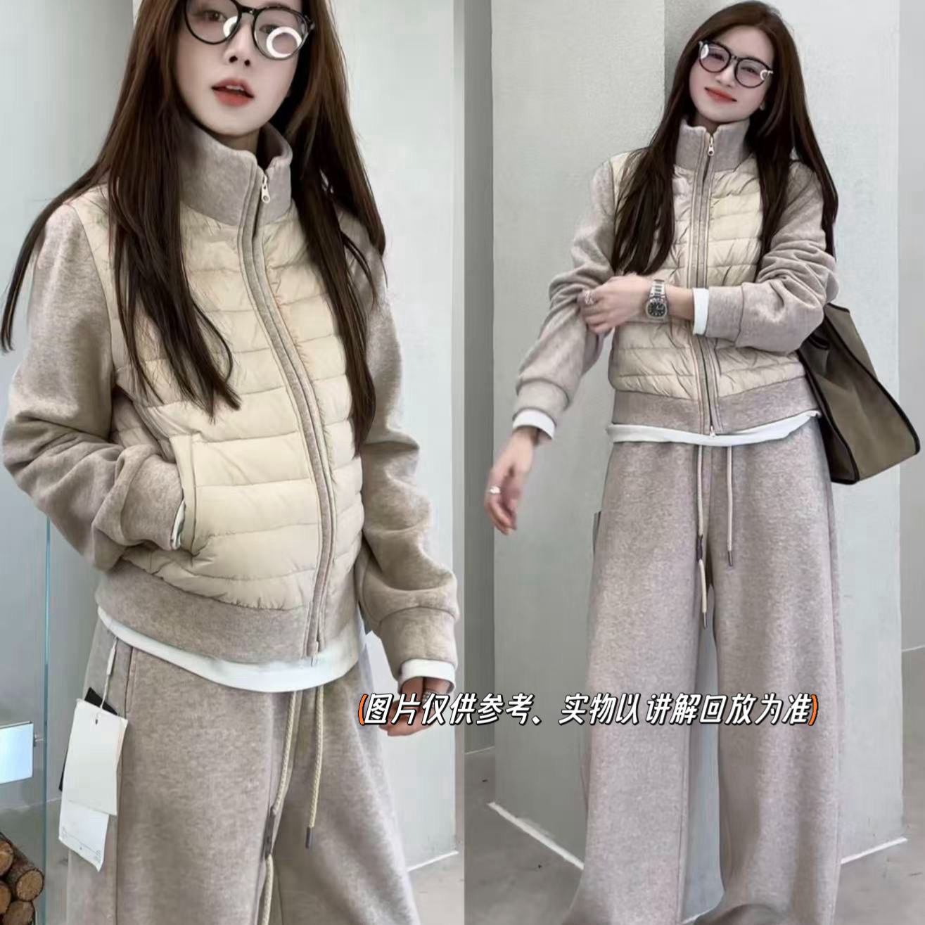 爆款设计感轻薄保暖加绒棉服短外套女装2025冬韩系高腰阔腿裤套装