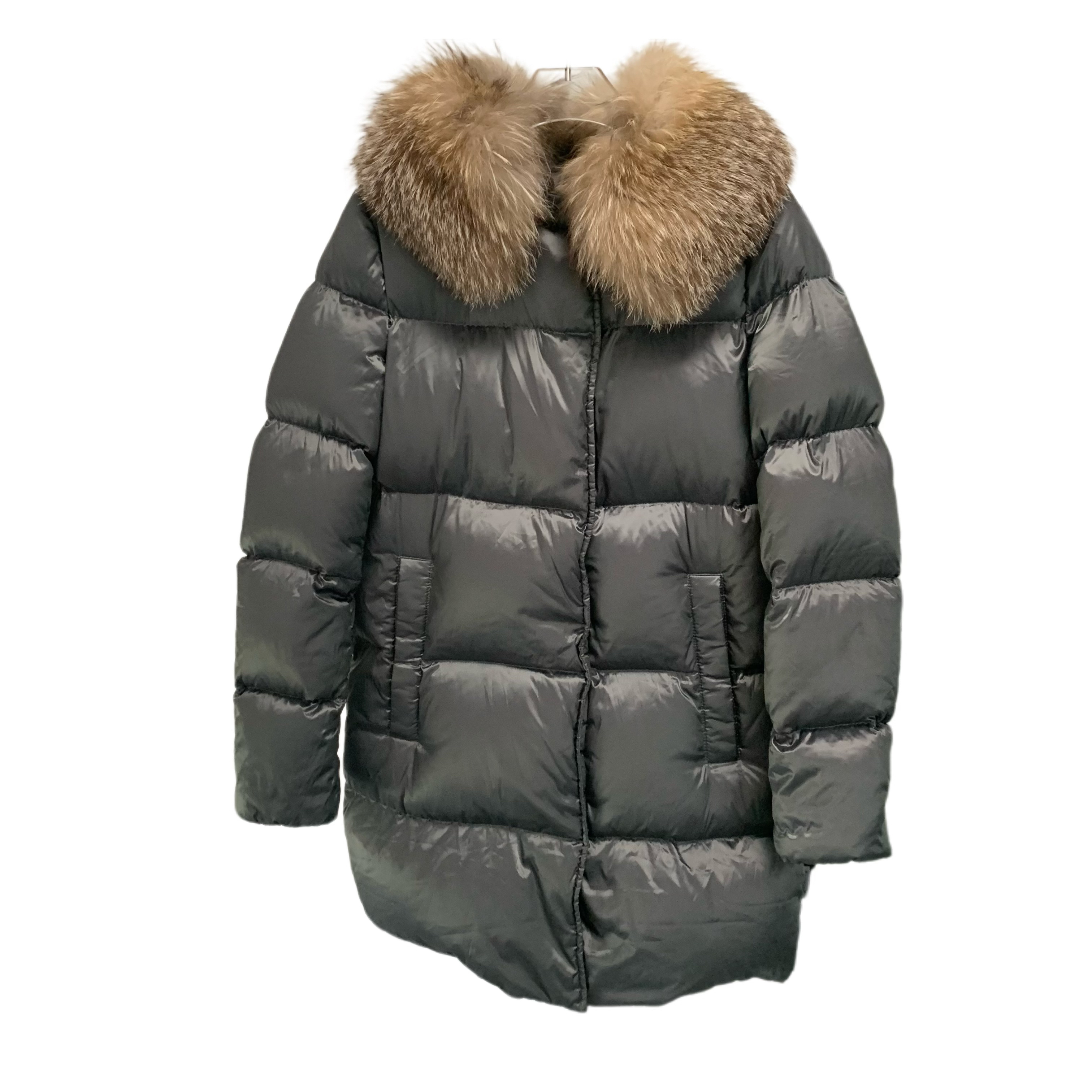 未使用 MONCLER 66086 黑色大毛领中长款羽绒服 1码