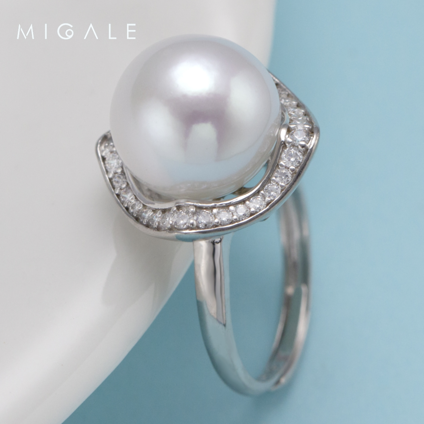 【源头】芈伽勒S925银淡水极光白珍珠戒指 P0475