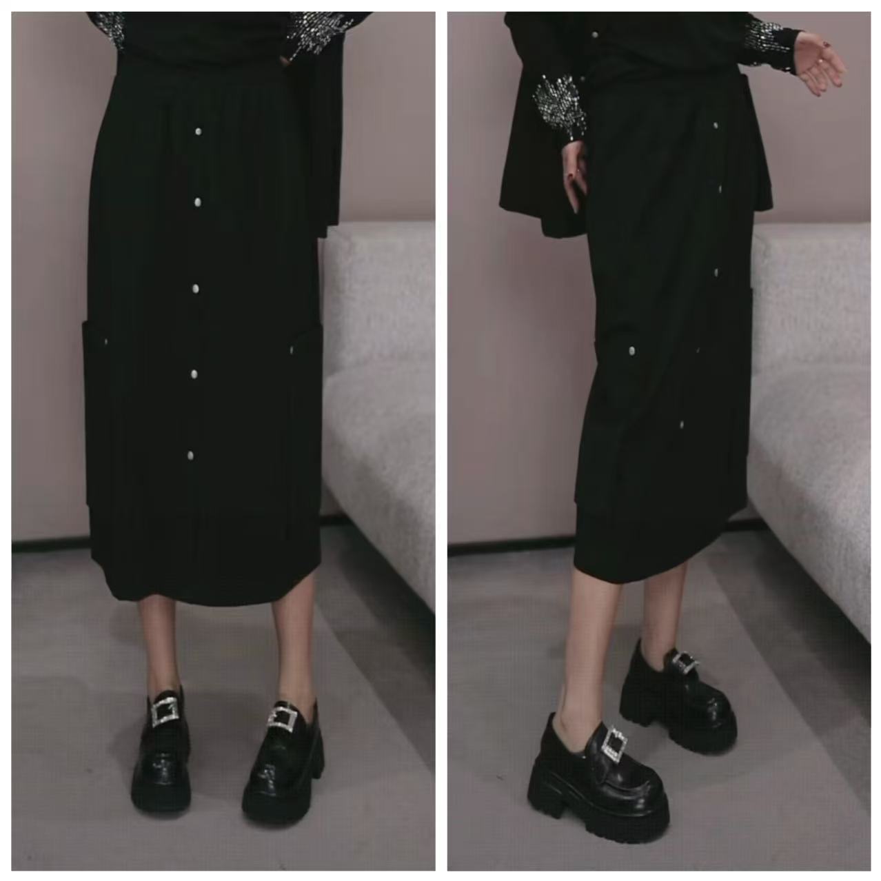 秋～欧货【金属扣松紧腰高级半裙】YYX 5519-1【NO退换】瑕疵品